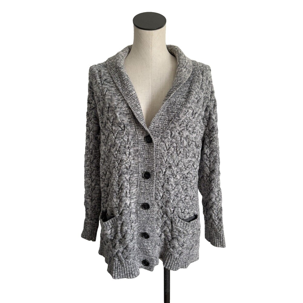 Lands' End Drifter Thick Heavy Cable-Knit Shawl Collar Cardigan Sweater XL/P 18